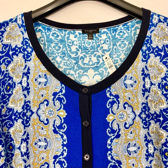 Talbots Breton Blue Charming Cardigan Women’s Size 2X Button Front Cotton Blend - Picture 3 of 8